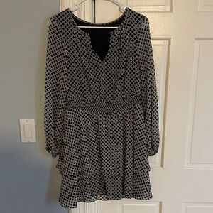 Ann Taylor Black and White Checkered Long Sleeve Dress